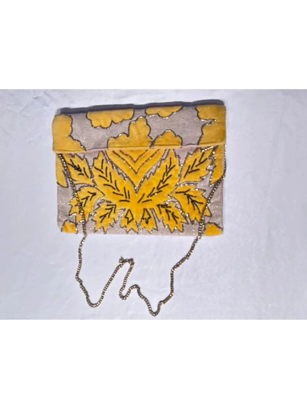 Vintage Velvet Beaded Clutch with Leaf Motif
